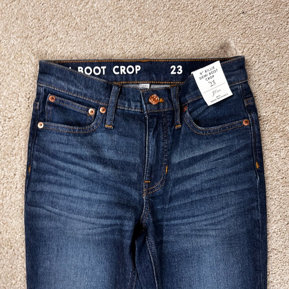 J. CREW 9" Billie Demi Boot Crop Jeans 23 Raw Frayed Hem Dark Button Fly NWT - Picture 3 of 7